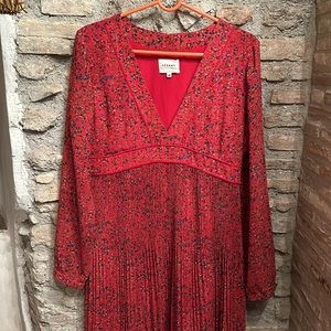 Sezane Red Floral Pleated Dress